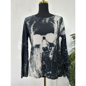 SKULL CASHMERE Black Gray Bleach Splash Graphic Skull Sweater Punk Goth Grunge S